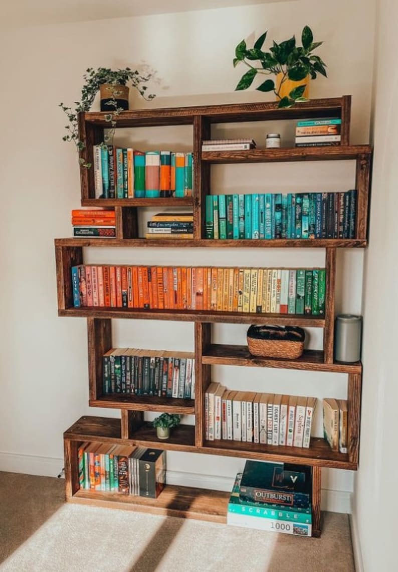 Solid Wood Box Bookcase & Shelving Unit - Rustic Scaffold Furniture Organizer -  Decorative display shelves - Boxes