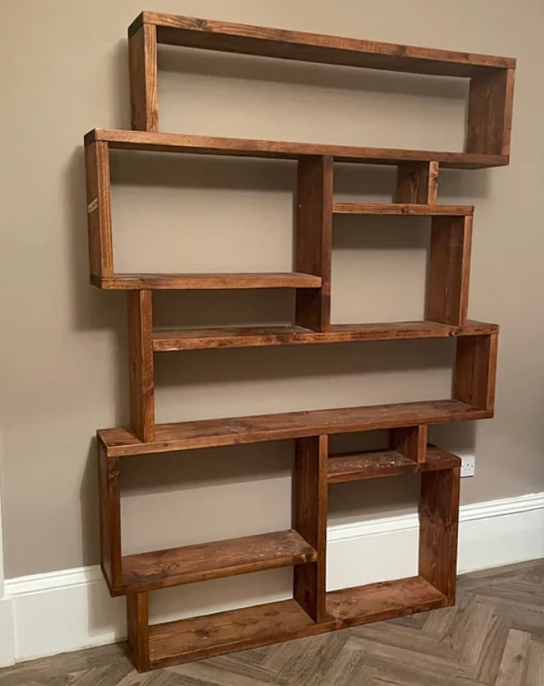 Solid Wood Box Bookcase & Shelving Unit - Rustic Scaffold Furniture Organizer -  Decorative display shelves - Boxes