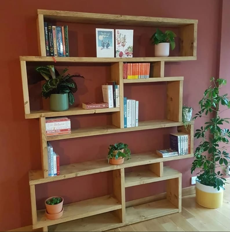 Solid Wood Box Bookcase & Shelving Unit - Rustic Scaffold Furniture Organizer -  Decorative display shelves - Boxes