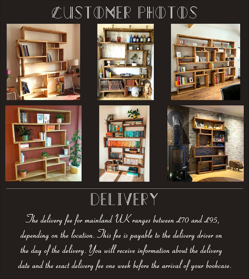 Solid Wood Box Bookcase & Shelving Unit - Rustic Scaffold Furniture Organizer -  Decorative display shelves - Boxes