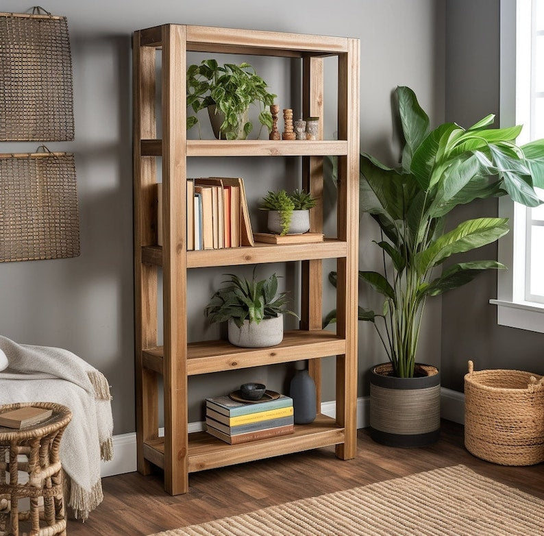 Urban Scaffold Wood Bookshelf - Sleek Open-Concept Storage | Contemporary Rustic Elegance