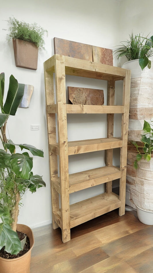 Urban Scaffold Wood Bookshelf - Sleek Open-Concept Storage | Contemporary Rustic Elegance