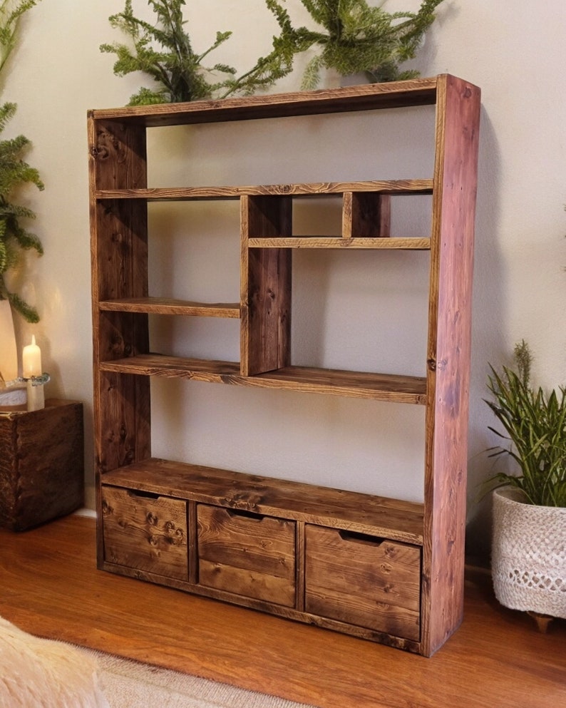 Reclaimed Wood Bookcase | Rustic Scaffold Shelving Unit | Custom 3D Open Design | Unique Custom Sizes- 3dopen