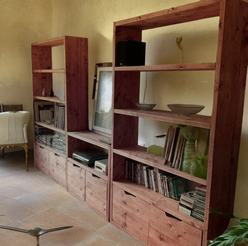 Reclaimed Wood Bookcase & Shelving Units with TV Stand and Doors - Rustic Entertainment Center