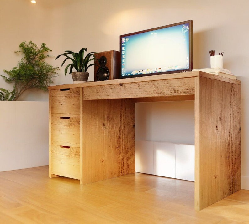 Rustic Desk Unit with Drawers - Reclaimed Wood for Eco-Friendly Workspace Storage - deskdraw