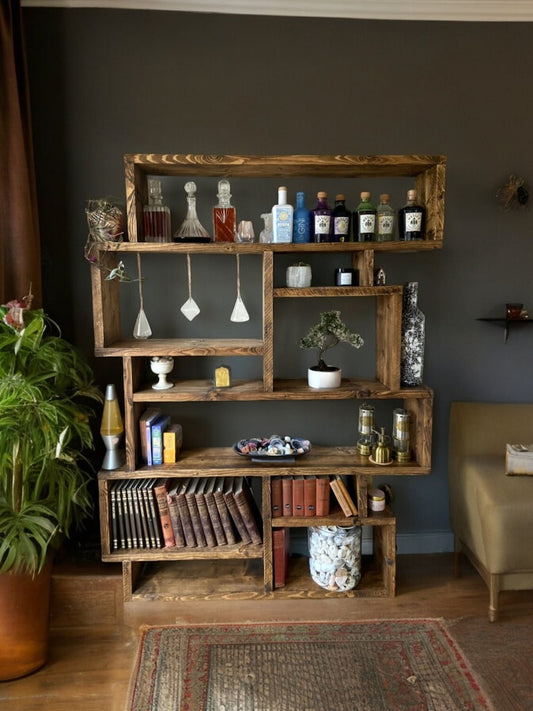 Solid Wood Box Bookcase & Shelving Unit - Rustic Scaffold Furniture Organizer -  Decorative display shelves- -boxes