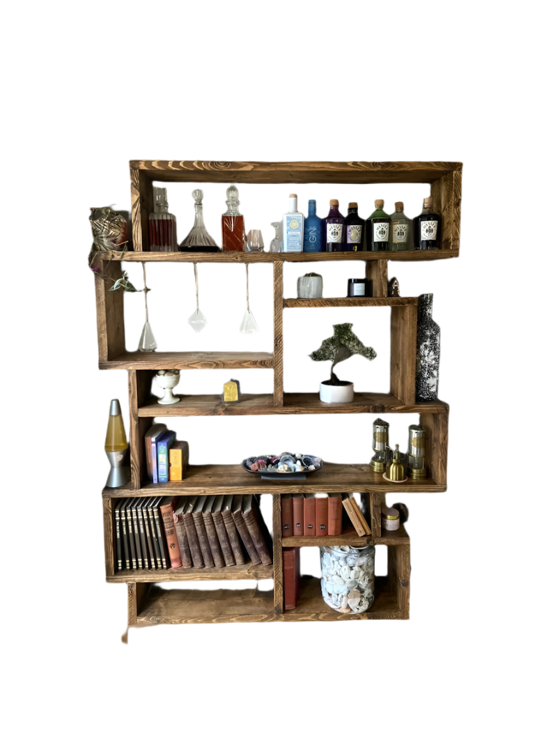 Solid Wood Box Bookcase & Shelving Unit - Rustic Scaffold Furniture Organizer -  Decorative display shelves - Boxes