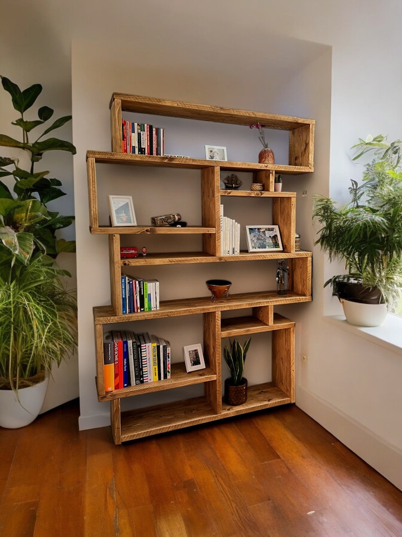 Solid Wood Box Bookcase & Shelving Unit - Rustic Scaffold Furniture Organizer -  Decorative display shelves - Boxes