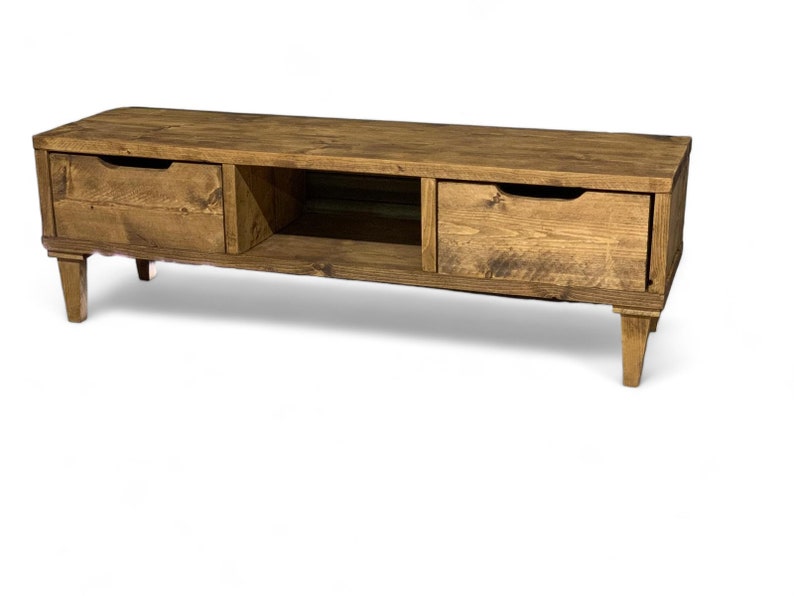 Reclaimed Wood TV/Media Unit with Wood Legs and Drawers - Rustic Storage Console -tv wood leg