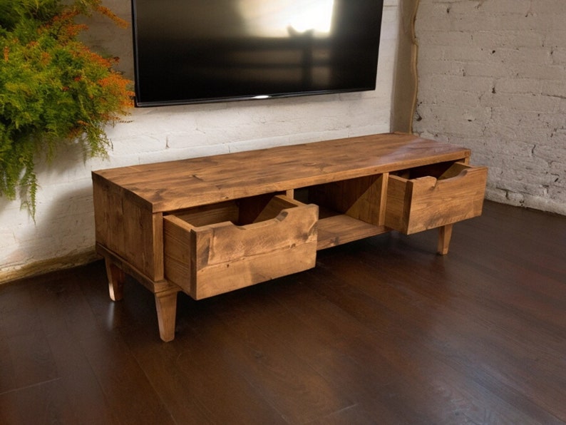 Reclaimed Wood TV/Media Unit with Wood Legs and Drawers - Rustic Storage Console -tv wood leg