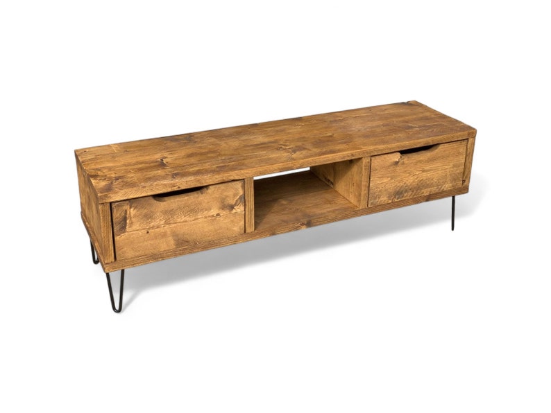 Reclaimed Wood TV/Media Unit with Metal Legs and Drawers - Rustic Entertainment Center - tv metal legs