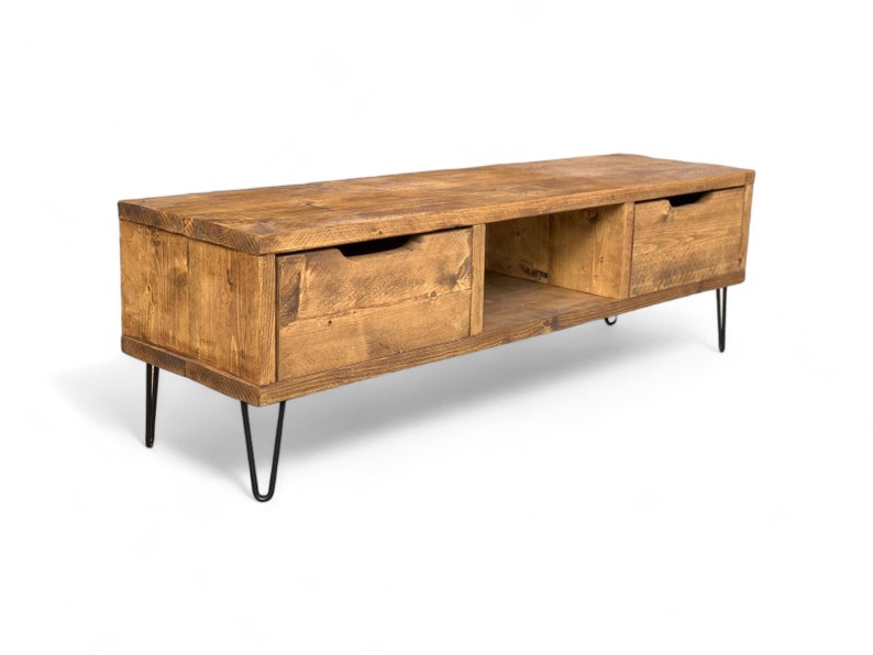 Reclaimed Wood TV/Media Unit with Metal Legs and Drawers - Rustic Entertainment Center - tv metal legs