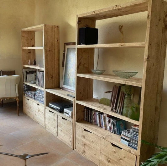 Reclaimed Wood Bookcase & Shelving Units with TV Stand and Doors - Rustic Entertainment Center