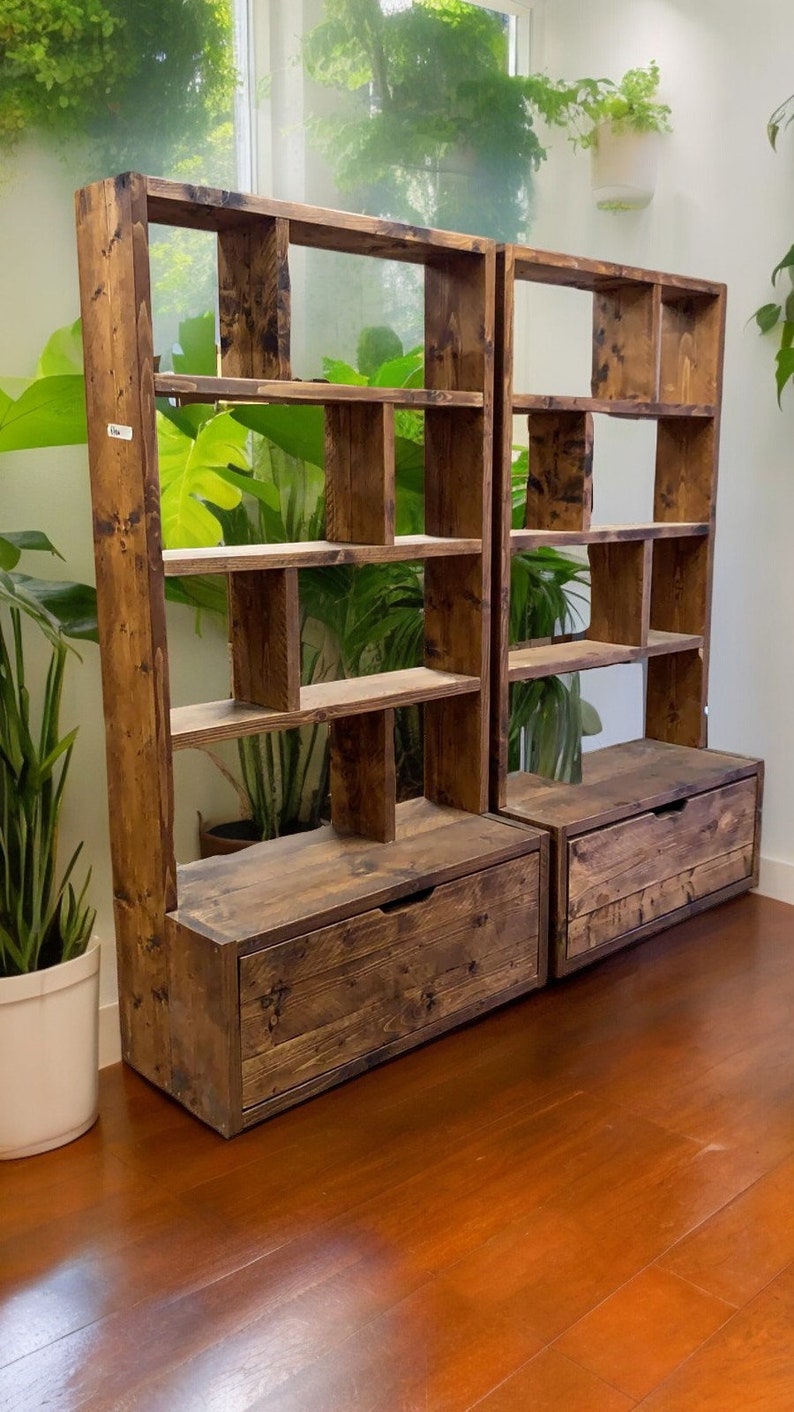 Narrow Reclaimed Wood Bookcase & Shelving Unit - Rustic Scaffold Furniture, Vertical wood bookcase - narrow