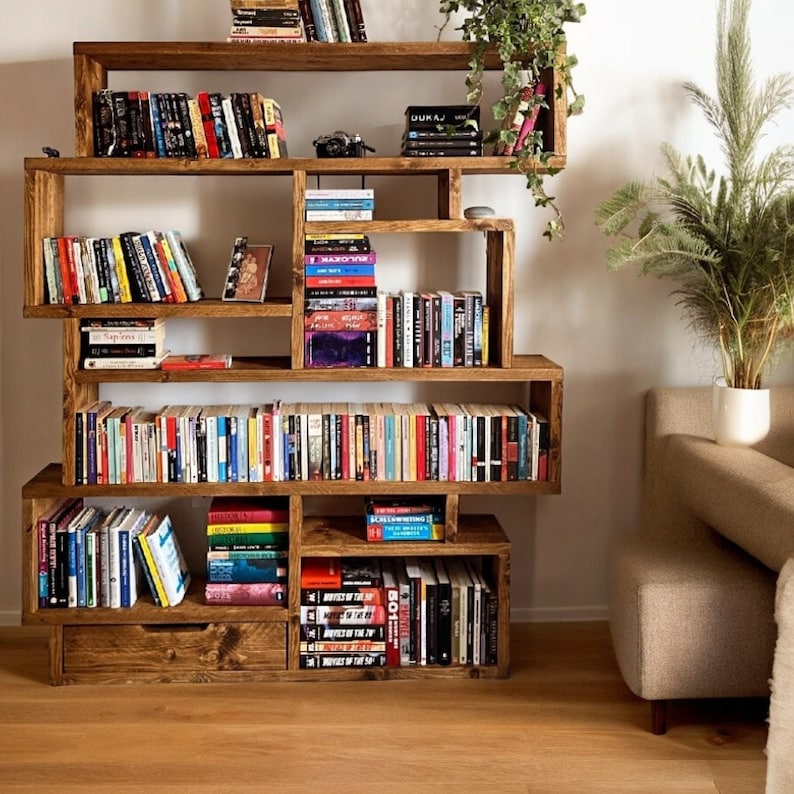Solid Wood Box Bookcase & Shelving Unit - Rustic Scaffold Furniture Organizer -  Decorative display shelves - Boxes