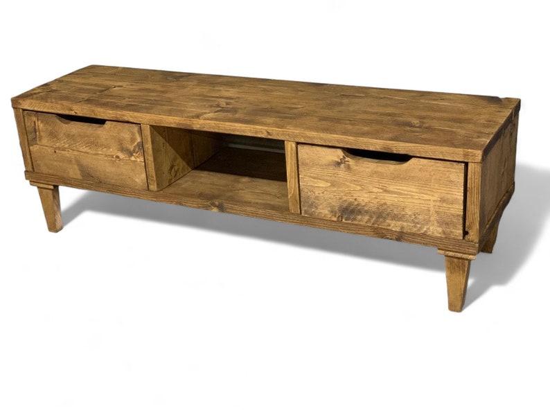 Reclaimed Wood TV/Media Unit with Wood Legs and Drawers - Rustic Storage Console -tv wood leg