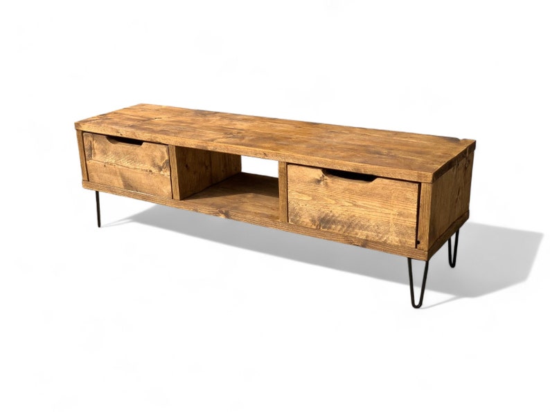 Reclaimed Wood TV/Media Unit with Metal Legs and Drawers - Rustic Entertainment Center - tv metal legs