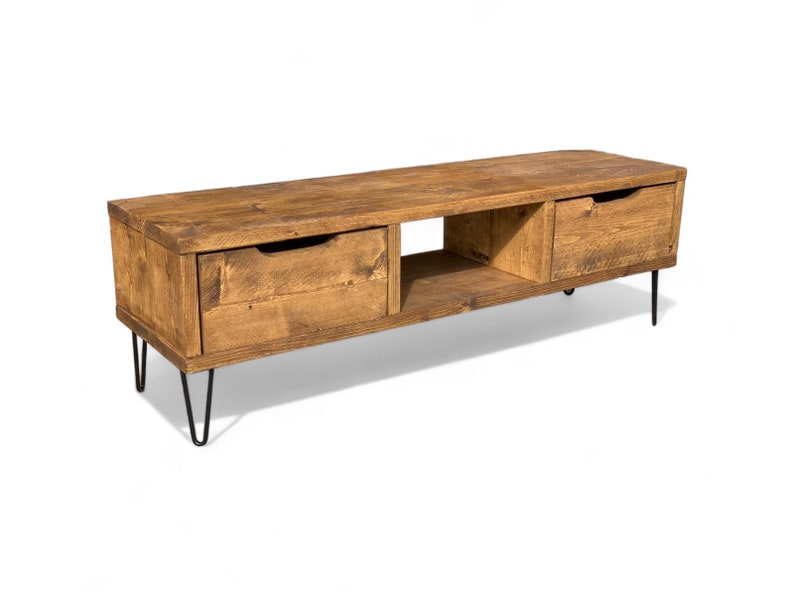 Reclaimed Wood TV/Media Unit with Metal Legs and Drawers - Rustic Entertainment Center - tv metal legs