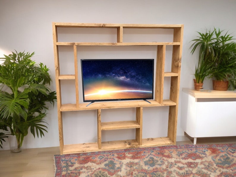 Reclaimed Wood Bookcase | Rustic Scaffold Shelving Unit | Handmade Timber Bookshelf | TV Stand & Media Console Options | Unique Custom Dimensions - tvog