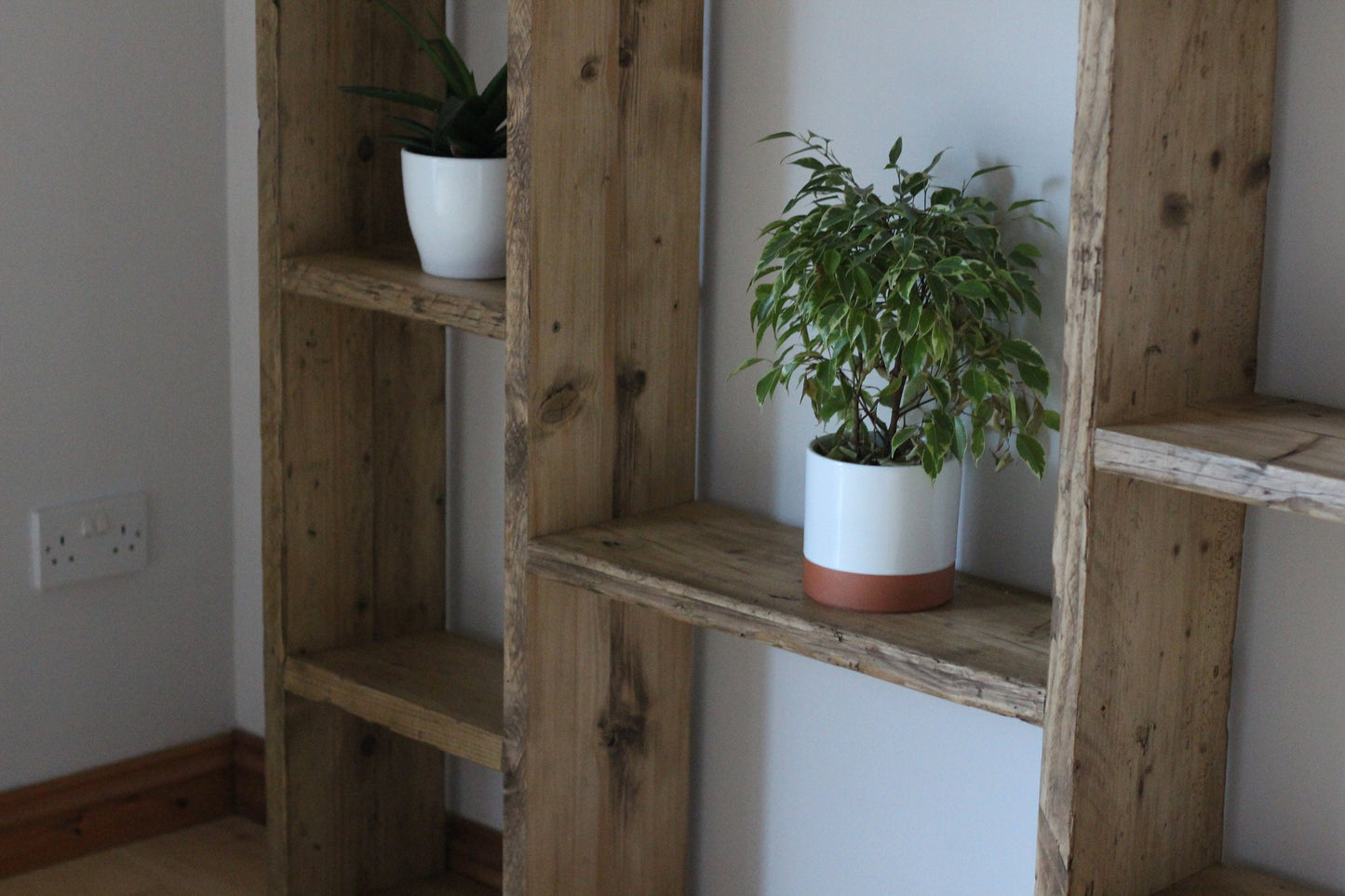 Custom Reclaimed Wood Bookcase | Rustic Scaffold Shelving Unit | Handmade Solid Timber Storage | Unique Industrial Style Book Shelf - gaps