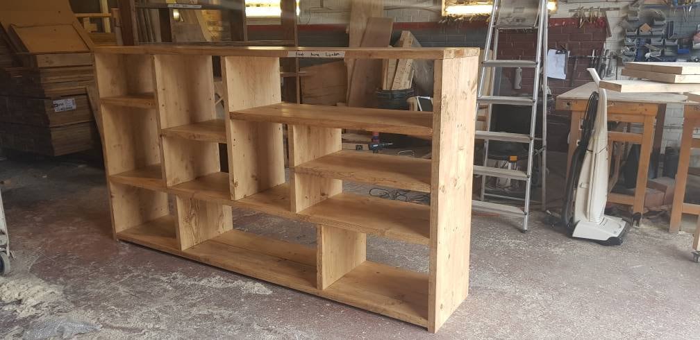 Reclaimed Wood Bookcase Media Unit - Rustic Storage & Display for Your Home- -no d