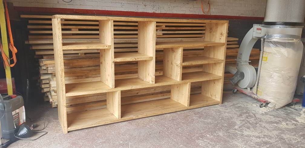 Reclaimed Wood Bookcase Media Unit - Rustic Storage & Display for Your Home- -no d