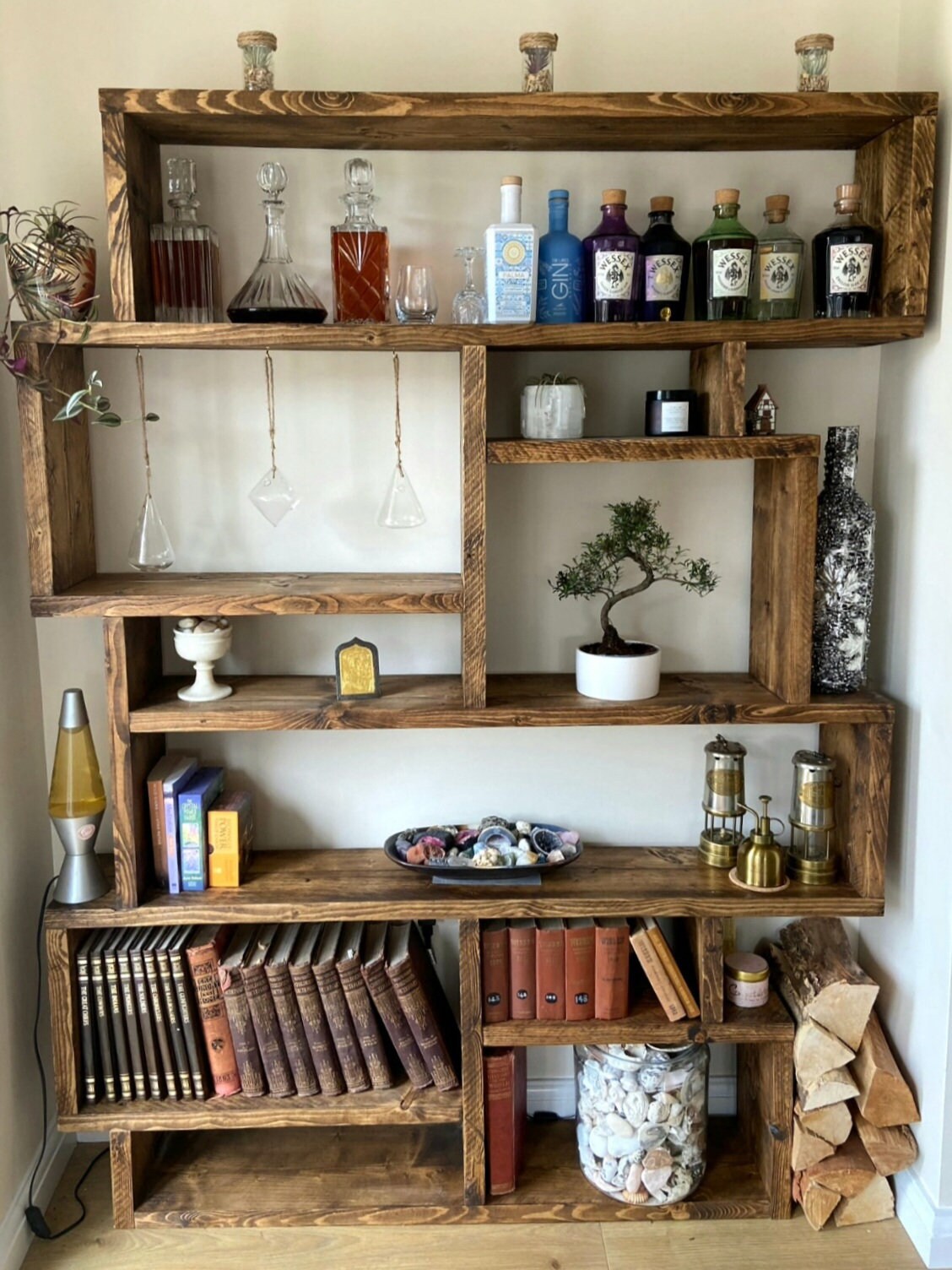 Solid Wood Box Bookcase & Shelving Unit - Modular Storage Organizer- -boxes