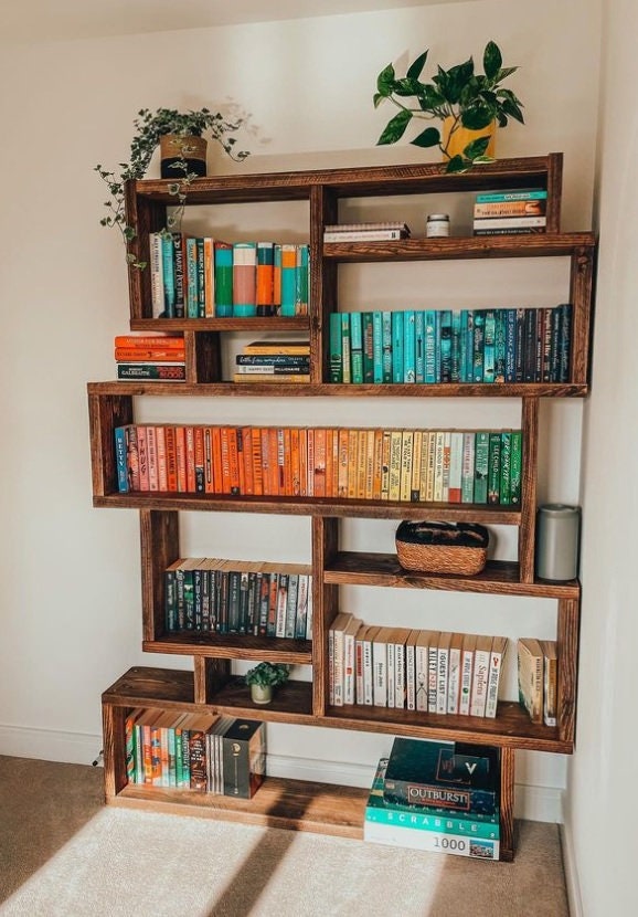 Solid Wood Box Bookcase & Shelving Unit - Modular Storage Organizer- -boxes