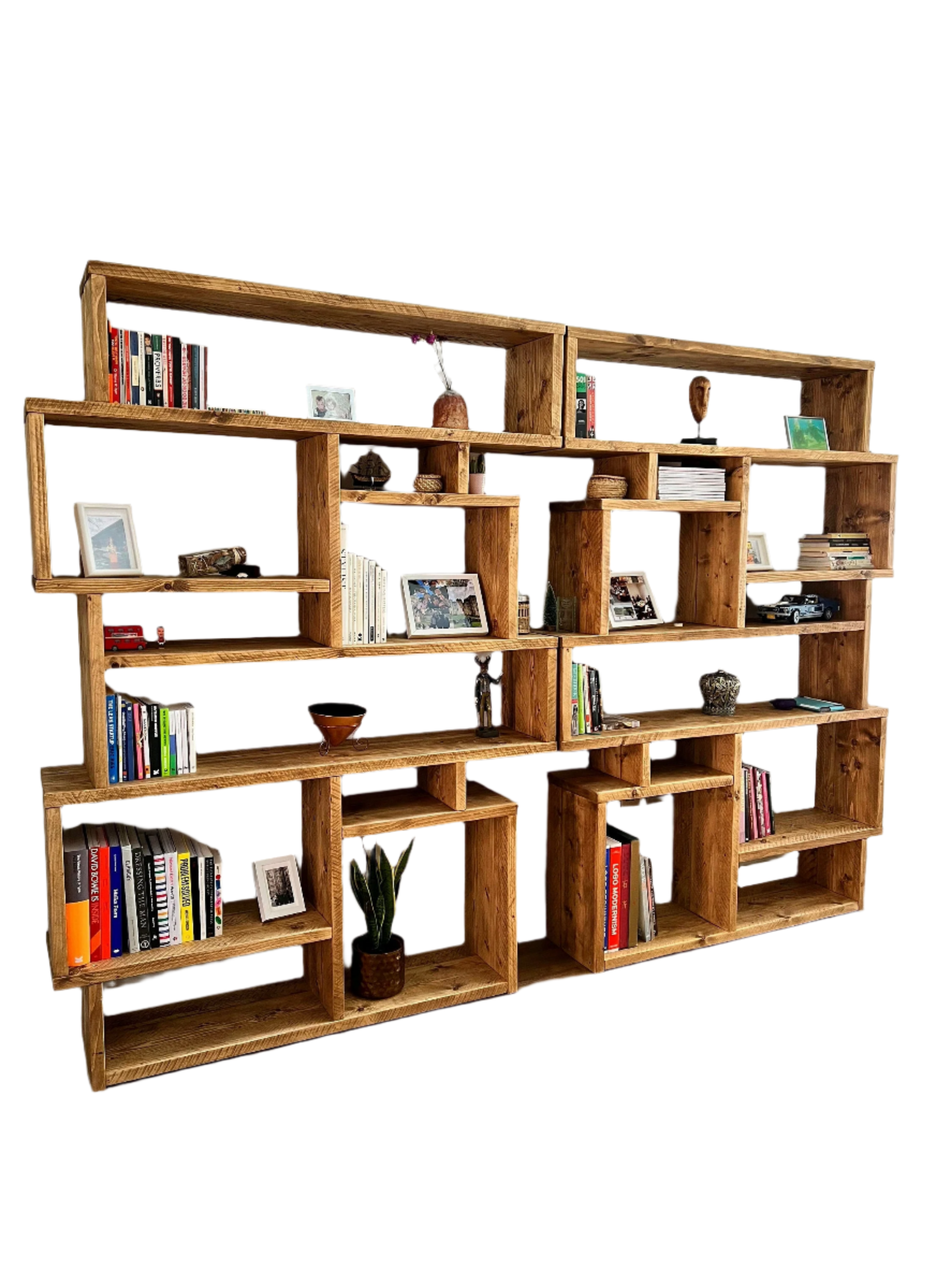 Solid Wood Box Bookcase & Shelving Unit - Modular Storage Organizer - Boxes