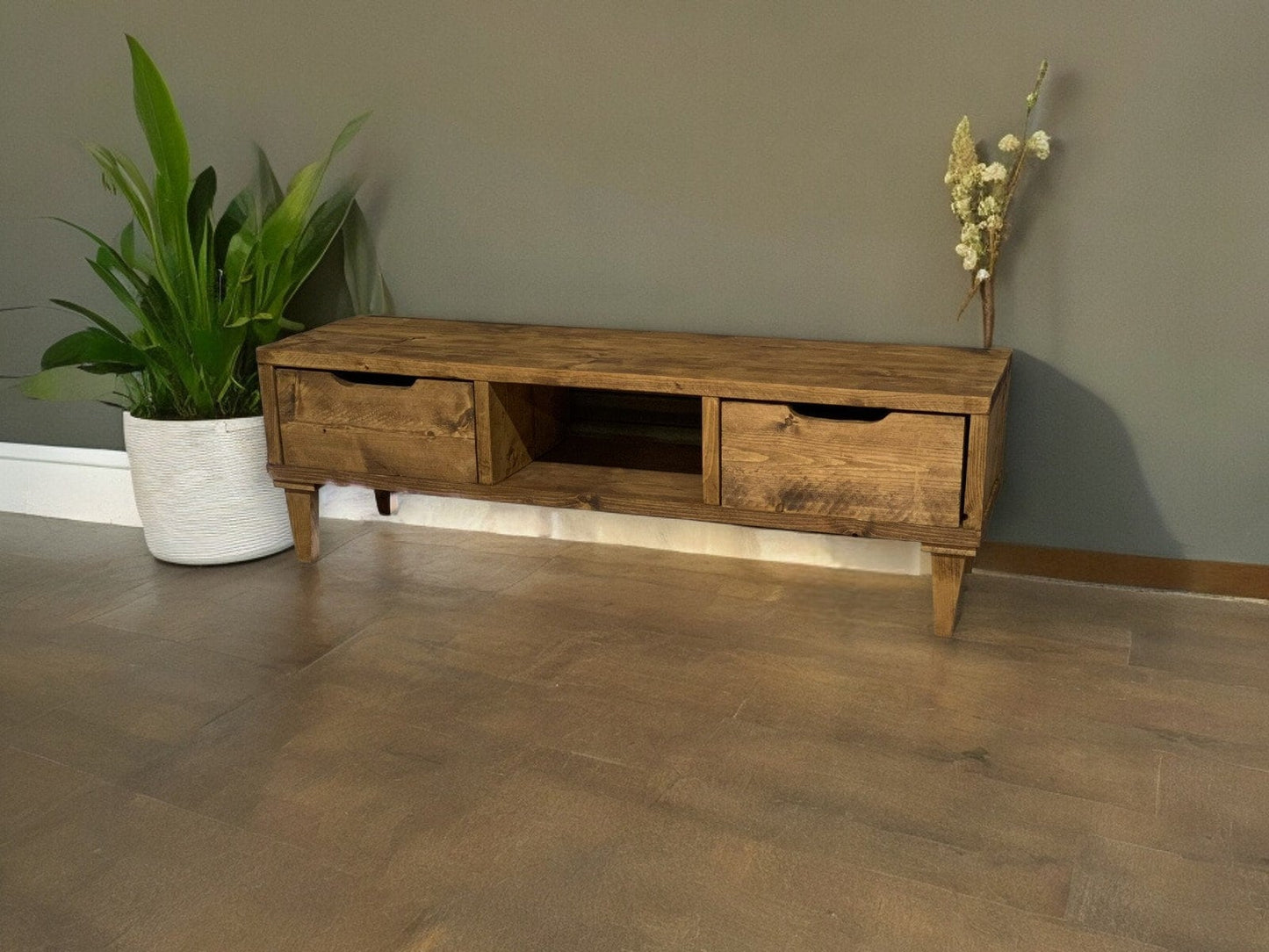 Reclaimed Wood TV/Media Unit with Wood Legs and Drawers - Rustic Storage Console -tv wood leg