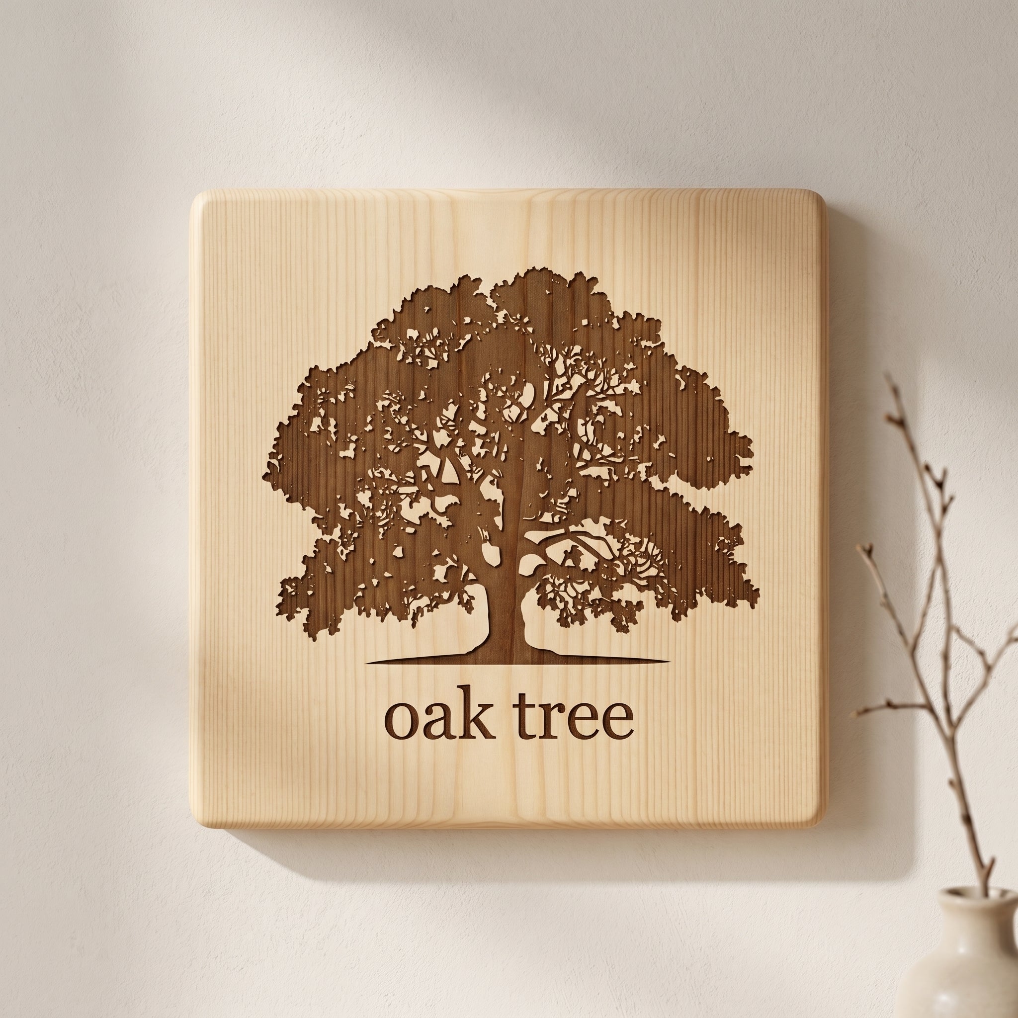 Engraved Tree Wall Art, Solid Wood Botanical Plaque
