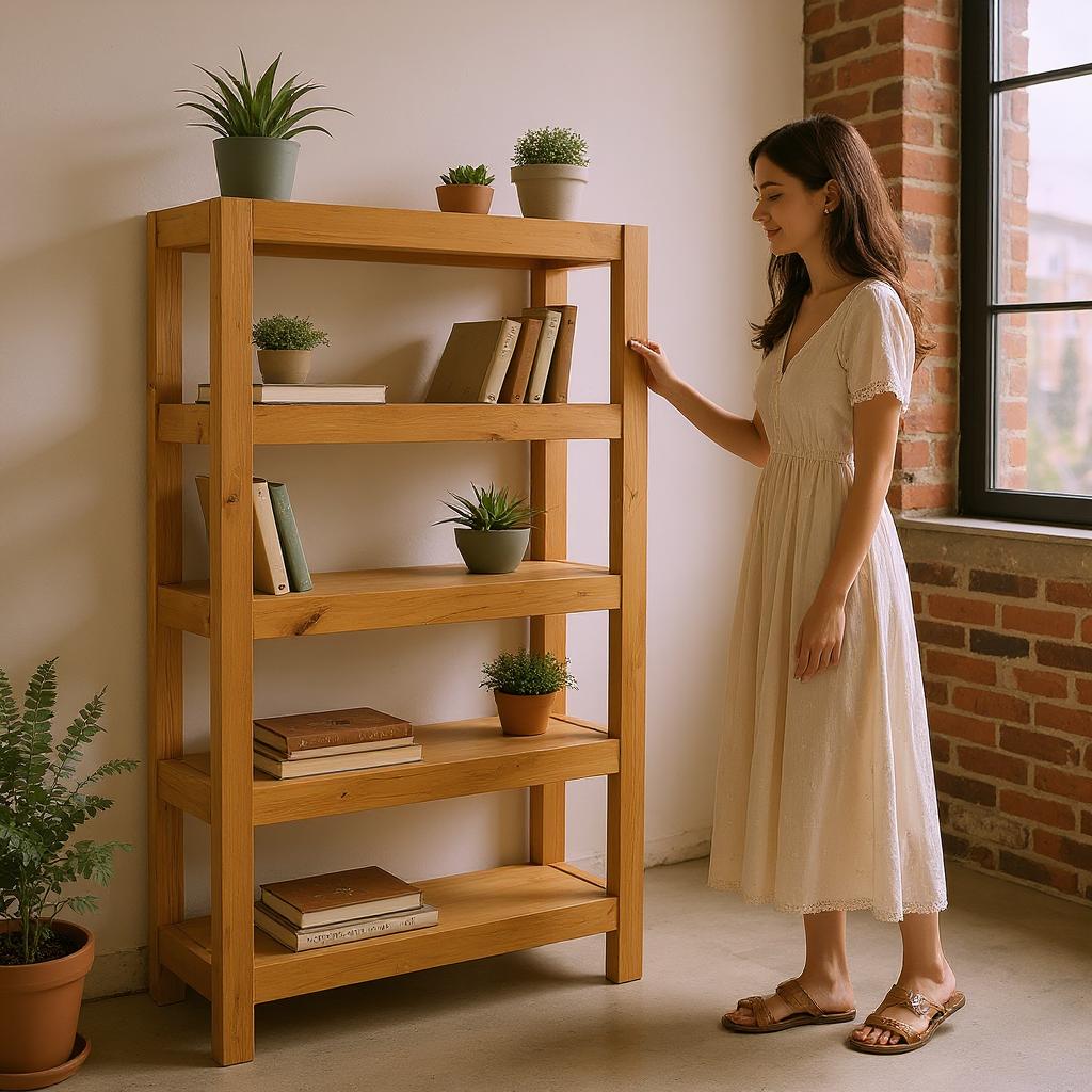Urban Scaffold Wood Bookshelf - Sleek Open-Concept Storage | Contemporary Rustic Elegance