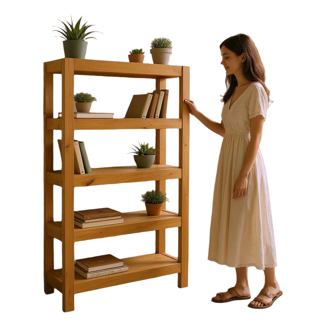 Urban Scaffold Wood Bookshelf - Sleek Open-Concept Storage | Contemporary Rustic Elegance