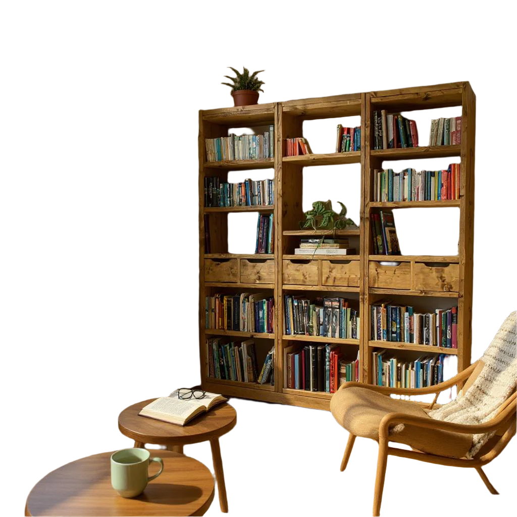 Reclaimed Wood Bookcase & Shelving Units Room Divider - Rustic Open Shelving Storage - roomdivider