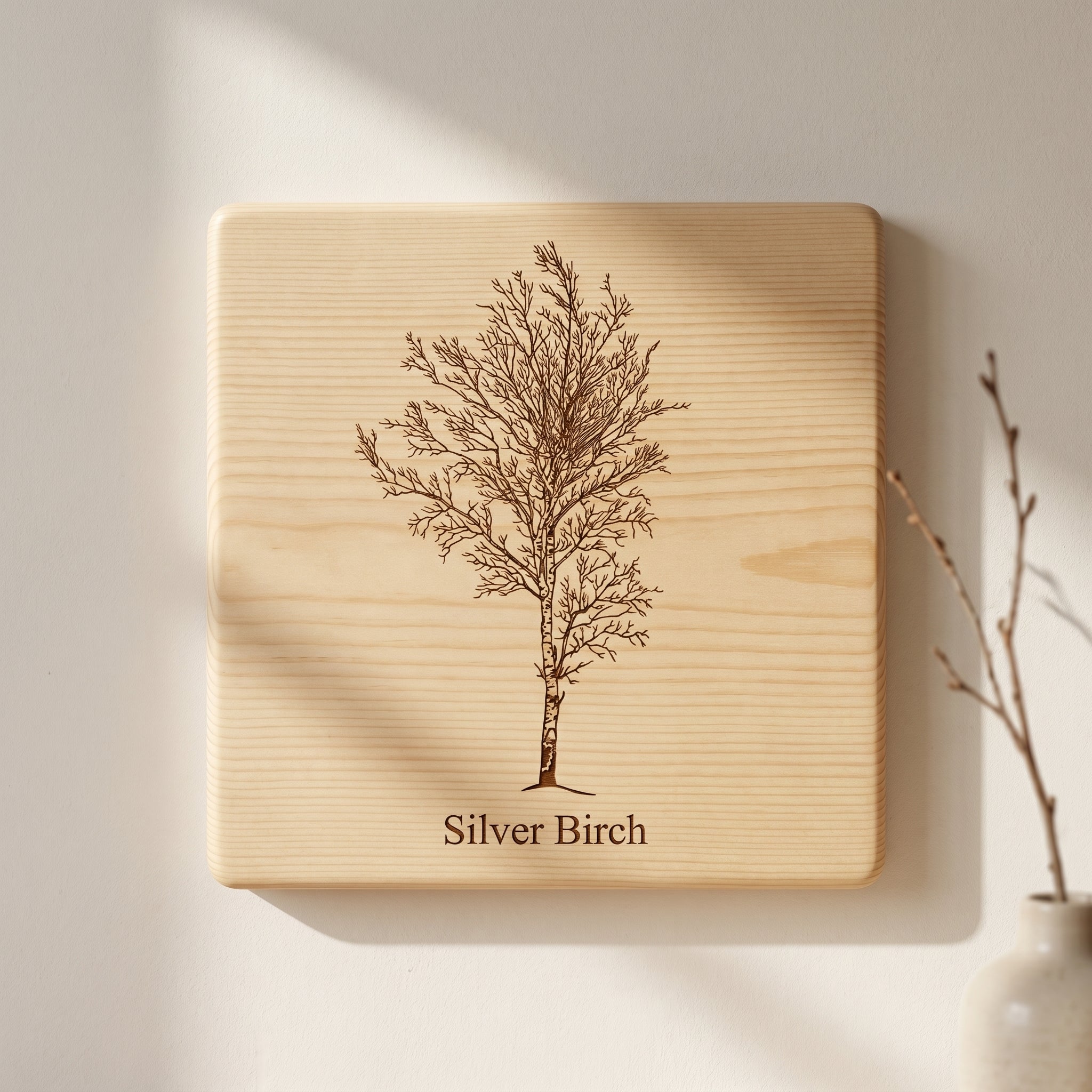 Engraved Tree Wall Art, Solid Wood Botanical Plaque