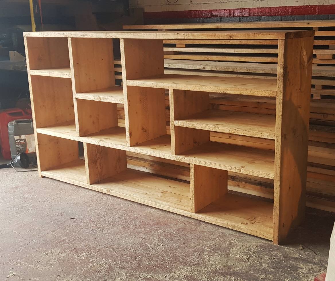 Reclaimed Wood Bookcase Media Unit - Rustic Storage & Display for Your Home- -no d