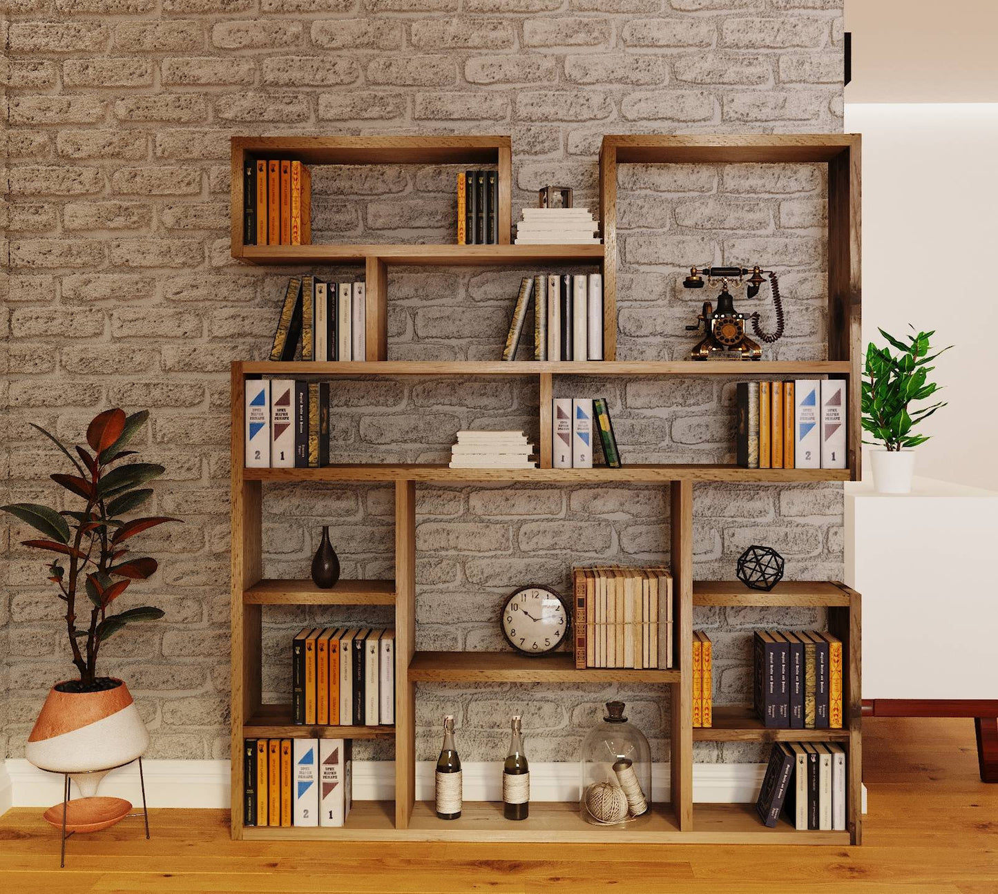 Custom Reclaimed Wood Bookcase | Rustic Scaffold Shelving Unit | Handmade Solid Timber Storage | Unique Industrial Style Book Shelf - gaps