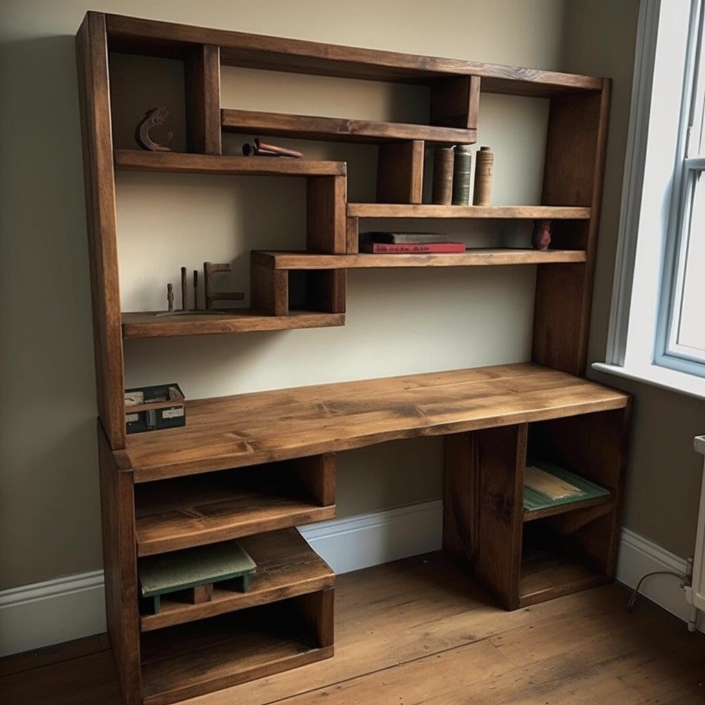 Reclaimed Wood Bookcase & Shelving Units Desk - Rustic Open Shelving Storage - deskbc